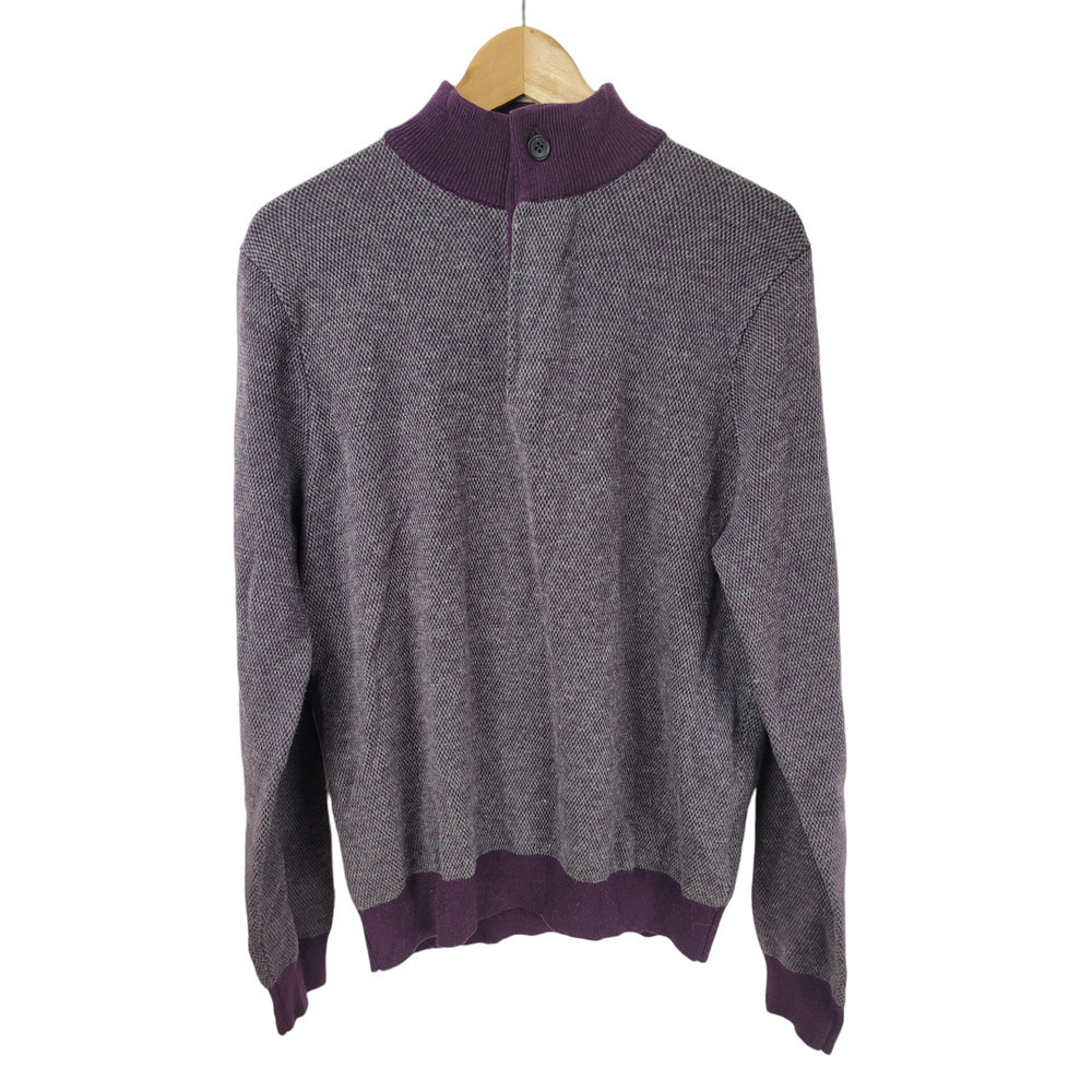 Toscano Men's 1/4 Zip Plum Purple Gray Heather Merino Wool Blend Sweater